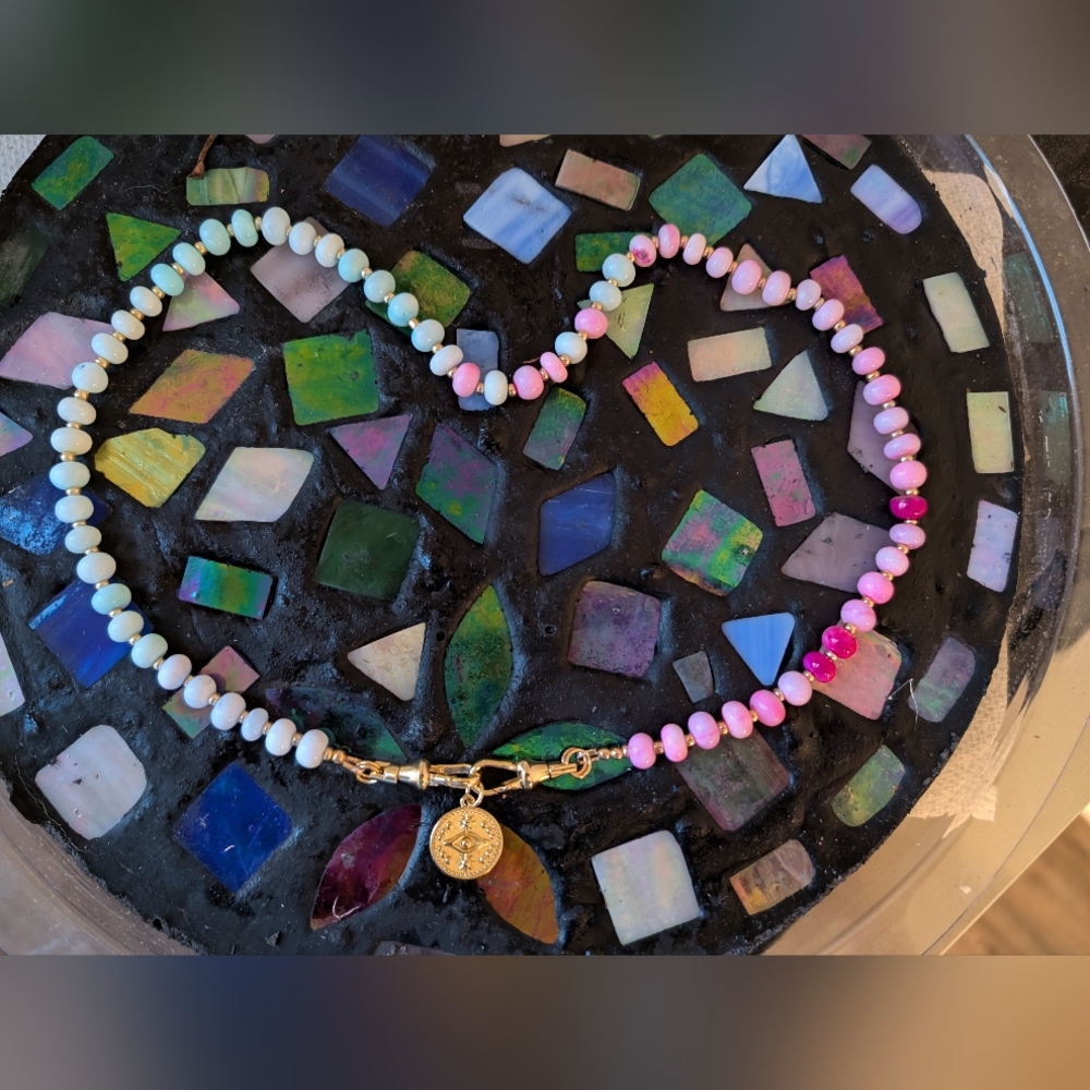 Colorful Beaded Necklace with Gold Charm - Picture 2 of 6